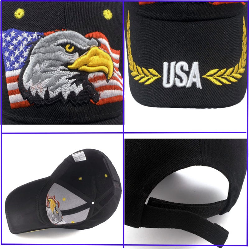 IZUS USA-Flag Eagles-Hat American Baseball-Cap Embroidered Base-Ball Dad Hat Cap for Men Women Black - Image 5